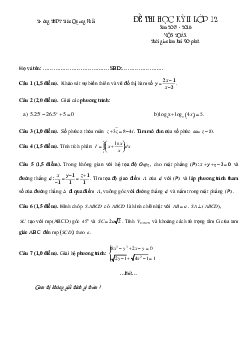 Đề thi HK2 môn Toán 12 trường THPT Trần Quang Khải – TP. HCM năm học 2015 – 2016