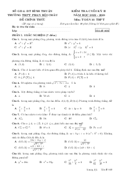 Đề cuối kỳ 2 Toán 10 năm 2022 – 2023 trường THPT Phan Bội Châu – Bình Thuận