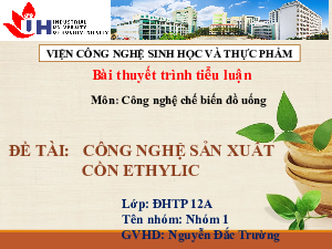 Công nghệ sản xuất cồn Ethylic | Bài thuyết trình môn Công nghệ chế biến đồ ăn