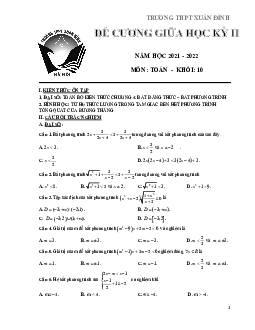 Đề cương giữa học kỳ 2 Toán 10 năm 2021 – 2022 trường THPT Xuân Đỉnh – Hà Nội