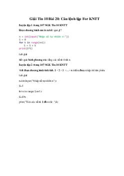 Giải Tin 10 Bài 20: Câu lệnh lặp For KNTT