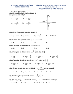 Đề kiểm tra học kỳ I Toán 12 năm học 2017 – 2018 trường PTDTNT tỉnh Phú Thọ