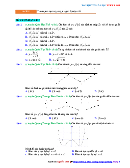 Tổng ôn tập TN THPT 2021 môn Toán: Ứng dụng đạo hàm và khảo sát hàm số