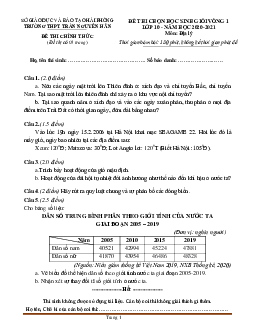 Đề thi hsg môn địa lớp 10 năm 2020-2021 trường trần nguyên hãn vòng 1 (có đáp án)
