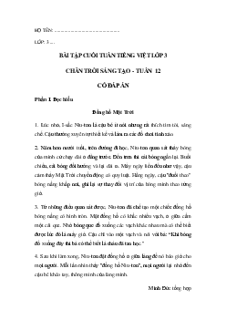 Bài tập cuối tuần tiếng Việt lớp 3 Chân trời sáng tạo Tuần 12 cơ bản