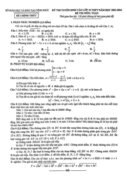 Đề tuyển sinh vào lớp 10 môn Toán năm 2023 – 2024 sở GD&ĐT Vĩnh Phúc