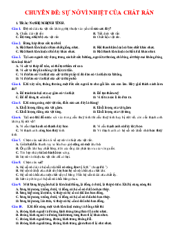 TOP 80 câu trắc nghiệm sự nở vì nhiệt của chất rắn-các hiện tượng bề mặt của chất lỏng (có đáp án)