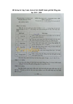Đề thi học kì 1 lớp 9 môn Lịch sử Sở GD&ĐT thành phố Đà Nẵng có đáp án