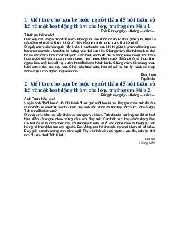 Viết thư cho bạn bè hoặc người thân để hỏi thăm và kể về một hoạt động thú vị của lớp, trường em - Tập làm văn lớp 3 Chân trời sáng tạo