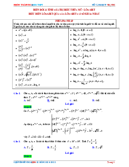 Biến đổi và tính giá trị biểu thức mũ – lôgarit, biểu diễn lôgarit qua các lôgarit cơ số khác nhau