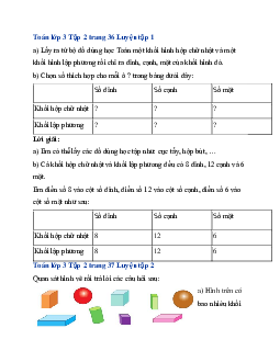 Giải SGK Toán lớp 3 trang 36, 37 Khối hộp chữ nhật. Khối lập phương | Cánh diều