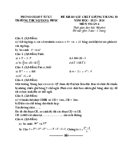 Đề KSCL Toán 6 tháng 10 năm 2023 – 2024 trường THCS Quang Phục – Hải Dương