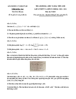 Đề thi học sinh giỏi Toán 12 năm 2020 – 2021 sở GD&ĐT tỉnh Đồng Nai