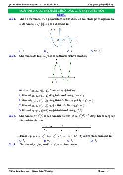 30 bài toán đơn điệu, cực trị hàm chứa dấu giá trị tuyệt đối Toán 12
