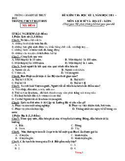 Đề thi cuối học kì 1 Lịch Sử Và Địa Lí 6 kết nối (có đáp án)