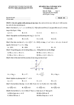 Đề cuối học kì 2 Toán 11 năm 2023 – 2024 trường chuyên Nguyễn Huệ – Hà Nội