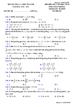 Đề cuối kỳ 2 Toán 12 năm 2022 – 2023 trường THCS – THPT Trần Đề – Sóc Trăng