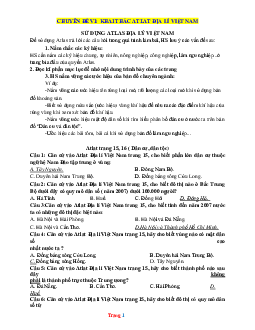Chuyên đề VI: Khai thác ATLAT Địa Lí Việt Nam lớp 9 (có lời giải)