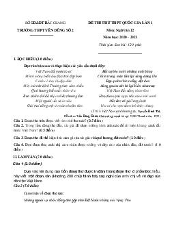 Đề thi thử THPT Quốc gia 2021 môn Ngữ Văn trường Yên Dũng 2, Bắc Giang lần 1 (có đáp án)