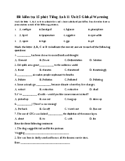 Đề kiểm tra 15 phút  Unit 5 Global Warming | Tiếng Anh 11 Global Success