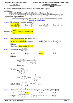 Đề cương ôn tập HK2 Toán 11 năm 2018 – 2019 trường Hai Bà Trưng – TT Huế