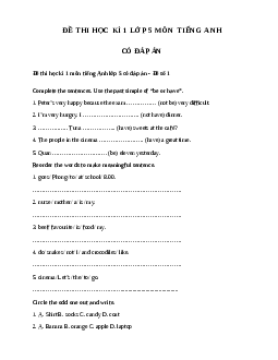 Bộ đề thi tiếng Anh lớp 5 học kì 1 có đáp án năm 2023