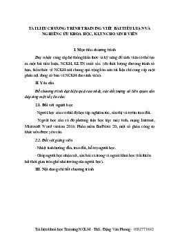 TÀI LIỆU CHƯƠNG TRÌNH TRAINING VIẾT BÀI TIỂU LUẬN | Phương pháp nghiên cứu khóa học | Đại học Khoa học Xã hội và Nhân văn, Đại học Quốc gia Thành phố HCM