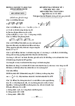 Đề cuối học kỳ 1 Toán 9 năm 2022 – 2023 phòng GD&ĐT Bình Chánh – TP HCM