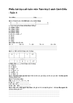 Phiếu bài tập cuối tuần môn Toán lớp 2 sách Cánh Diều - Tuần 4