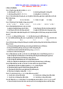 Đề kiểm tra giữa kỳ I năm học 2022-2023 môn sinh học 11 Đề 1 (có lời giải)