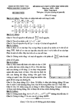 Đề KSCL học sinh giỏi Toán 6 năm 2023 – 2024 phòng GD&ĐT Phúc Thọ – Hà Nội