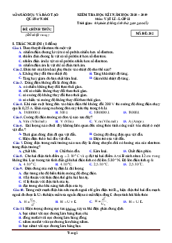 Đề thi học kỳ 1 môn Lý lớp 11 Quảng Nam 2018-2019 (có đáp án)
