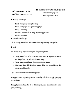 Đề cương ôn tập giữa học kì 2 môn Công nghệ 6 sách Kết nối tri thức với cuộc sống