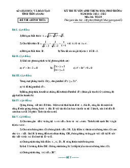 Đề tuyển sinh lớp 10 môn Toán năm 2021 – 2022 sở GD&ĐT Tiền Giang