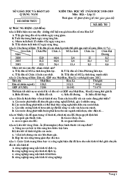 Đề thi học kỳ 1 môn Địa lớp 11 Quảng Nam 2018-2019 (có đáp án)