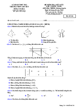 Đề giữa kỳ 1 Toán 12 năm 2023 – 2024 trường chuyên Hùng Vương – Phú Thọ