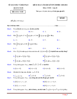 Đề Thi Toán 12 Học Kỳ 2 Quảng Nam 2020-2021 Có Đáp Án Và Lời Giải Chi Tiết