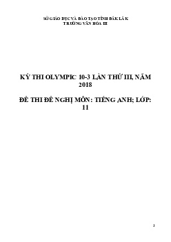 Đề thi (đề xuất) Olympic 10 tháng 3 lần thứ 3 môn Tiếng Anh năm 2019 môn Tiếng Anh 11 Trường Văn Hóa 3