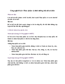 Công nghệ 6 bài 4 Thực phẩm và dinh dưỡng Kết nối tri thức