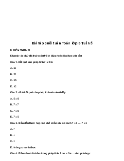 Bài tập cuối tuần lớp 3 môn Toán Kết nối tri thức - Tuần 5