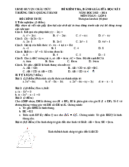 Đề giữa học kì 1 Toán 8 năm 2023 – 2024 trường THCS Quảng Thành – BR VT
