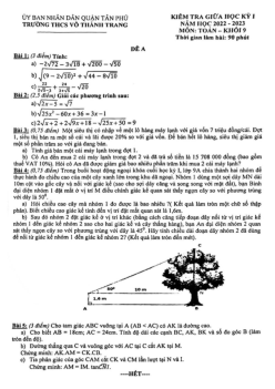 Đề giữa học kì 1 Toán 9 năm 2022 – 2023 trường THCS Võ Thành Trang – TP HCM
