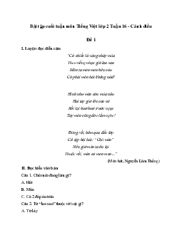 Bài tập cuối tuần lớp 2 môn Tiếng Việt Cánh Diều - Tuần 16