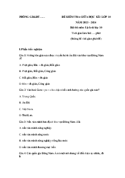 Giải Đề thi giữa học kì 2 môn Lịch sử lớp 10 năm 2023 - 2024 (Sách mới) | Cánh Diều đề 5