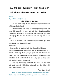 Bài tập cuối tuần tiếng Việt lớp 4 Chân trời sáng tạo Tuần 11 cơ bản