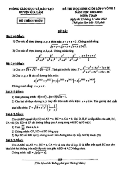 Đề HSG Toán 9 vòng 2 năm 2022 – 2023 phòng GD&ĐT Gia Lâm – Hà Nội