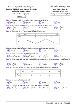Đề học kì 1 Toán 12 năm 2022 – 2023 trường chuyên Lương Thế Vinh – Đồng Nai