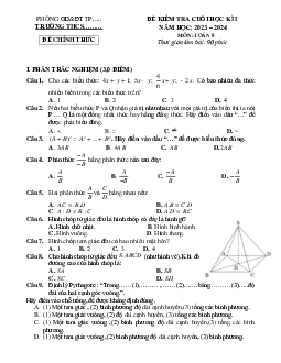 Đề thi học kì 1 môn Toán 8 năm 2023 - 2024 sách Cánh diều - Đề 5