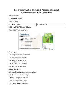 Soạn Tiếng Anh lớp 6 Unit 1 Pronunciation and Communication SGK Cánh Diều