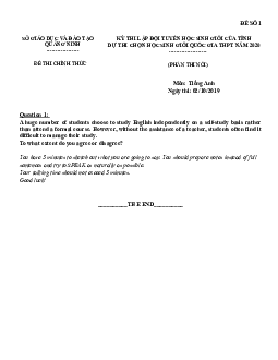 (Phần thi nói) Đề thi lập đội tuyển học sinh giỏi của tỉnh dự thi chọn học sinh giỏi quốc gia thpt năm 2020 môn thi Tiếng Anh Quảng Ninh
